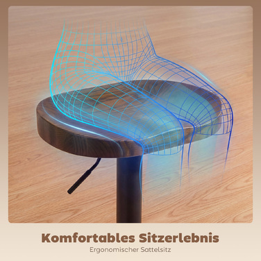 Набір барних стільців на 2 шт., регульовані по висоті обертові стільці з сідлом з клену в темно-коричневому кольорі