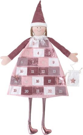 Різдвяний адвент-календар Rayher 46557000 для наповнення, тканина, 24 на джутовій нитці 220 см, рожеві / кремові тони (рожеве, лялька)
