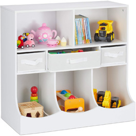 Дитяча полиця для іграшок та книг Relaxdays, HWD 75 x 80 x 40 см, 8 відділень, для дівчаток і хлопчиків, полиця для іграшок, біла, панелі МДФ, тканина