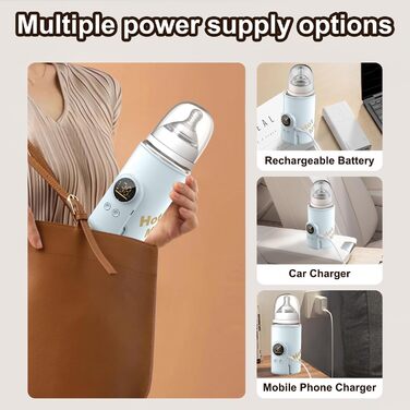 Підігрівач молока для дитячих пляшок з LED-дисплеєм, 8000mAh, USB-C, 6 температурних режимів, для подорожей, блакитний