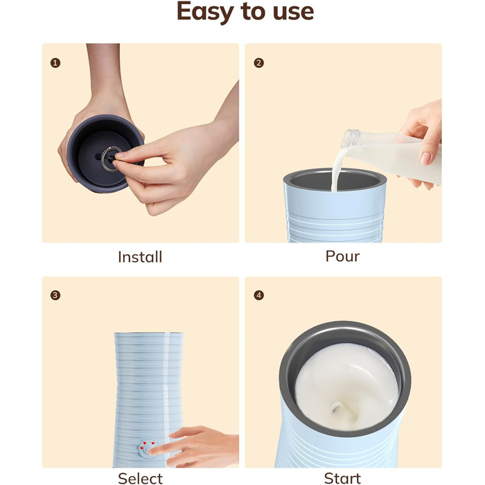 Електричний піноутворювач для молока Morpilot 4-в-1, для лате, капучино, макіато - блакитний