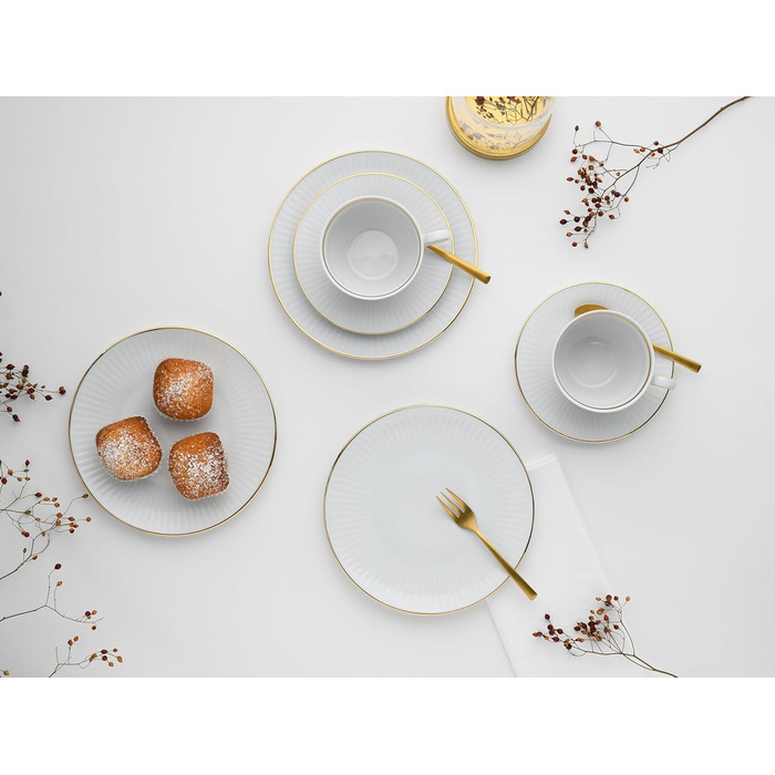 CreaTable Серія Valencia Pastell: 18-частинний кавовий сервіз на 6 осіб з порцеляни, Made in Europe (кремовий, блакитний, зелений)