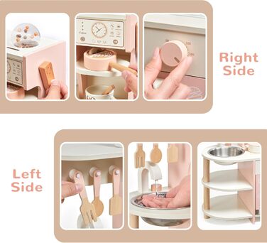 Дитяча дерев'яна кухня для приготування їжі - ігровий набір з 26 аксесуарів. Іграшкова кухня з продуктами та кухонним посудом. Чудовий подарунок для дівчаток та хлопчиків 3+ років. Велика кухня (рожева)