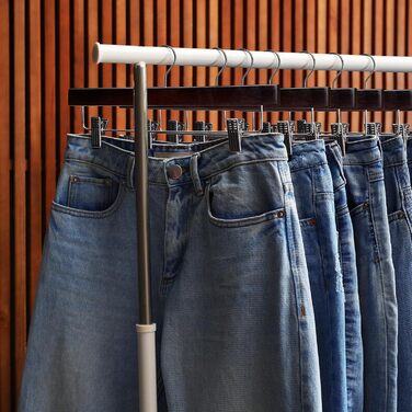 Дерев'яні вішалки для штанів Ulimart: 12 шт., масивне дерево, з кліпсами, регульовані, для джинсів, шортів, штанів (натуральне дерево, коричневий)