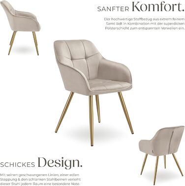 Крісло tectake® з велюровою оббивкою, сучасні кухонні стільці, зручний крісло для вітальні, стілець для їдальні, стілець для туалетного столика - (набір 1 шт, пудровий/золотий)