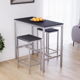 Vida Designs Roslyn: Барний стіл на 2 персони з 2 барними стільцями, індустріальний стиль, сталевий каркас (чорний)