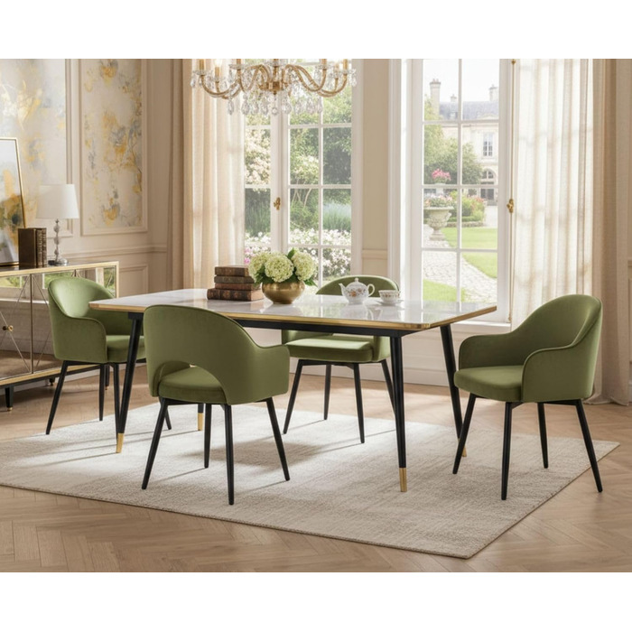 4 крісла з оксамиту для їдальні, обертаються на 360°, кухонні крісла з підлокітниками, м'які бокові крісла для дому, офісу, вітальні (53*58*78 см, зелені)