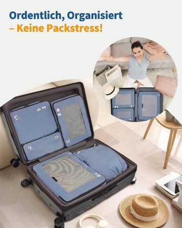 Набір органайзерів для валізи ECOHUB (7 предметів), дорожні пакувальні куби з застібкою-блискавкою з переробленого PET, синій