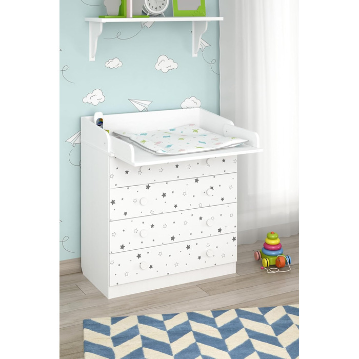 Комод для переодягання Shefa Kids Wickelkommode 800 білий - якісний комод з пеленальним столиком для дитячої кімнати (Sternenlicht)
