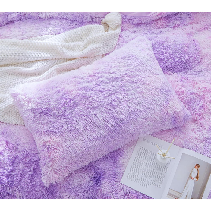 Комплект постільної білизни Menkala Plush 155x220 Tie Dye Purple, Пухнастий, з наволочкою 80x80 см