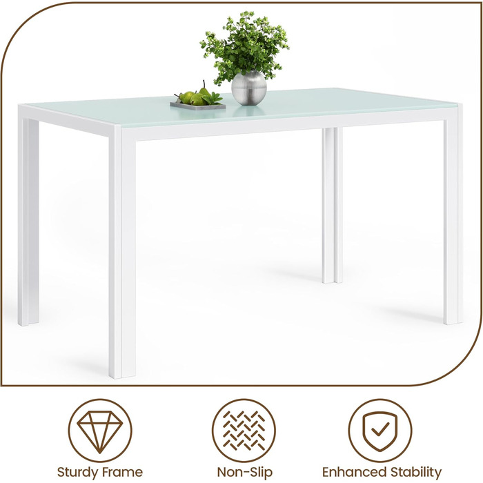 Стіл Bealife з загартованого скла, 120x70x75 см, білий. Сучасний кухонний стіл з металевим каркасом, стійкий до подряпин та тепла. Для кухні, вітальні, їдальні або кавової зони, home office.