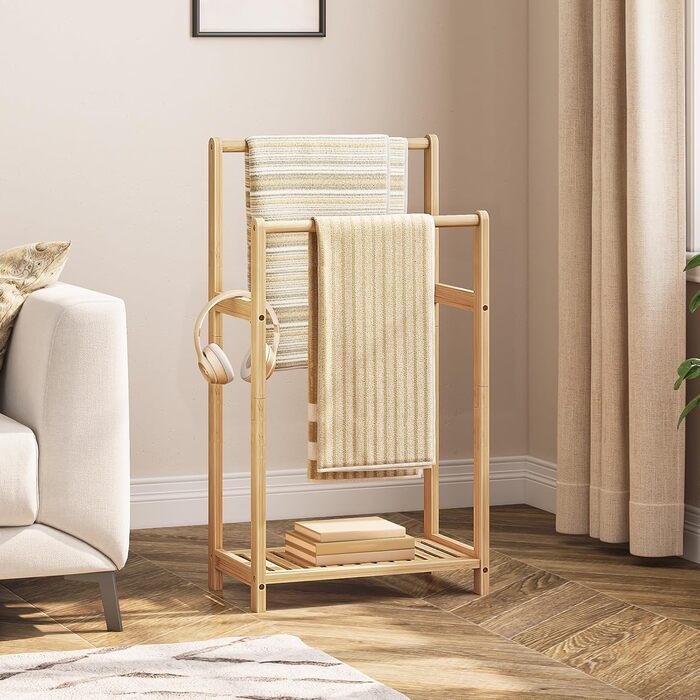 HOOBRO Лежак для рушників бамбуковий, підставка для рушників, вішалка для одягу, 42 x 24 x 77,5 см, для спальні та вітальні
