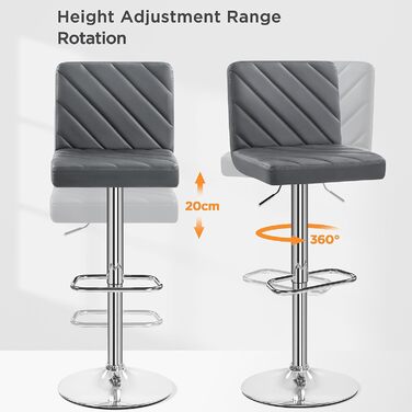 Барні стільці Yaheetech 2 шт. регульовані по висоті, обертаються, 62,5-84,5 см, 136 кг, з підлокітниками, з штучної шкіри та сталевим каркасом для кухні/бару, білий