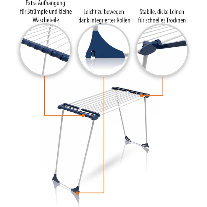 Розсувна сушарка для білизни BigDean Jumbo з потовщеними стійками, довжина просушування 28м (Біло-блакитна)