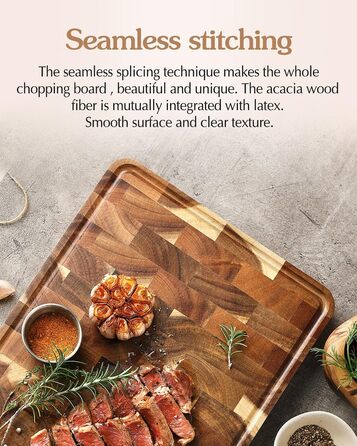 Дерев'яний обробний дошка XINZUO з акації (35x25x2.6 см) - обробна дошка для кухні з антиковзкими ніжками, ручкою та канавкою для соку, практичний аксесуар для кухні