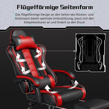 Ігровий крісло Yaheetech з масажем, регульована спинка 90-135°, комп'ютерне крісло з підніжкою, білий/червоний