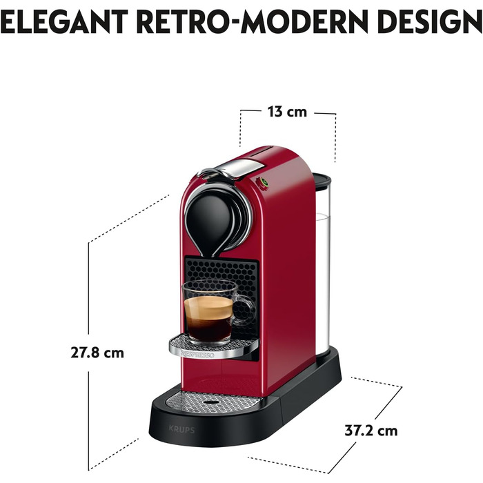 Еспресо-машина Nespresso Krups Citiz XN741B (червона), 1260 Вт, 1 л резервуар для води, автоматичне відключення