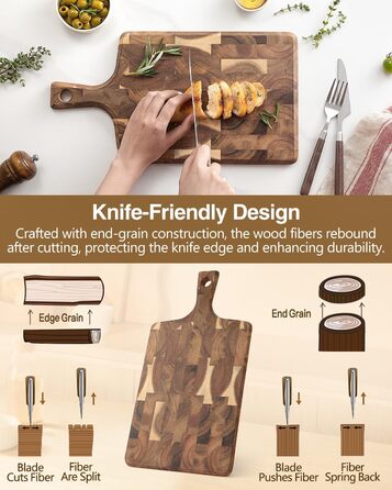 Обрізні дошки XINZUO з акації (35x25x2.6 см) - дерев'яне кухонне рішення з антиковзаючими ніжками та зручним ручним захватом
