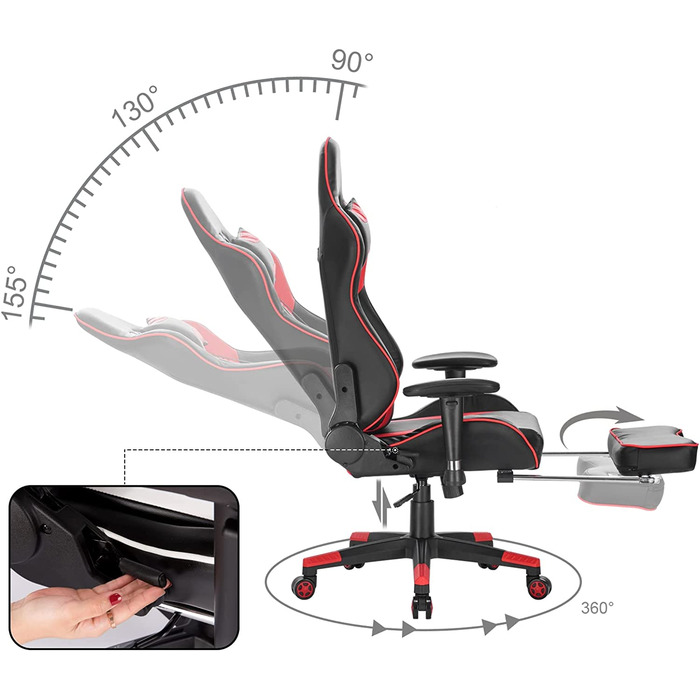 Ігрове крісло EUGAD з підставкою для ніг регульоване червоне