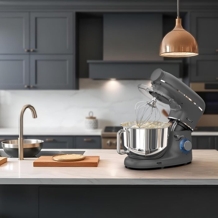 Кухонна машина з тістомісом та спагетницею – 2000W, з нержавіючою сталею, 6.2L, сірий колір