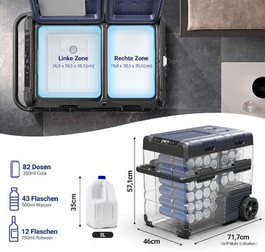 Автомобільний компресорний холодильник AAOBOSI 45L з Wi-Fi, USB-зарядкою, LED-підсвіткою, 12/24V/220V. Для авто, кемпінгу, подорожей (синій)