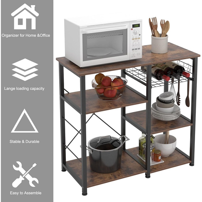 Стелаж для кухні та випічки Soges: місткий, чорний, з 3 полицями (ретро)