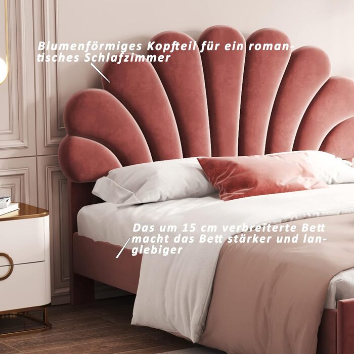 Ліжко з м'якою оббивкою Merax, дитяче ліжко для дівчинки (140 x 200 см, Bean Red)