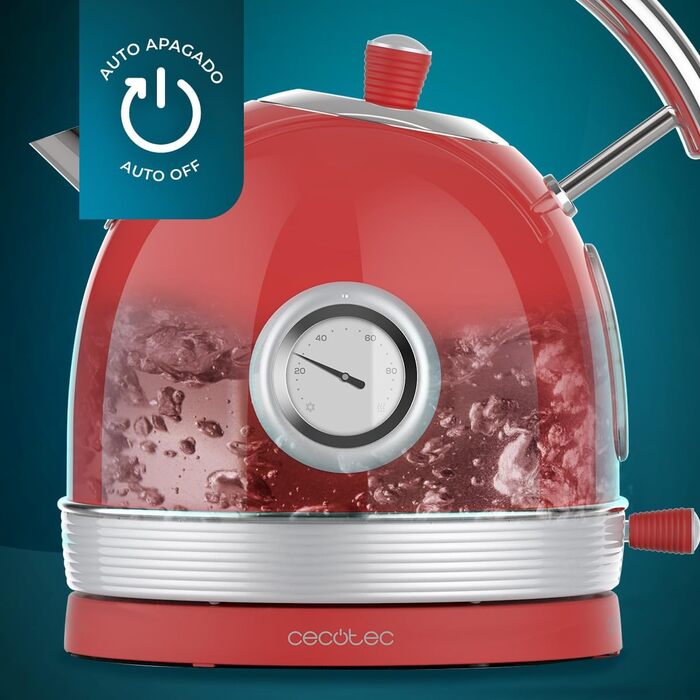 Електричний чайник Cecotec Thermosense 420 Vintage Light Red - 1.8 л, 2200 Вт, з термоіндикатором, червоний