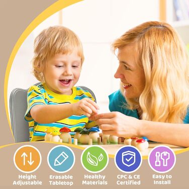 Дитячий стіл та стільці FUNLIO, регульовані по висоті, для дітей 3-8 років, миючий стіл, для класу/дитсадка/дому, сертифікований CPC (3 шт.) - сірий, 59.7 см x 59.7 см