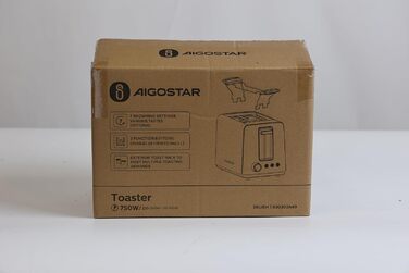 Тостер Aigostar 2 скибочки, насадка для булочки, 7 рівнів, широкі отвори, 750 Вт, чорний/нержавіюча сталь