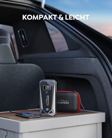 Портативний акумулятор YaberAuto для запуску двигуна з LED-ліхтариком, 4500A, 21800mAh (YA50 3000A) - для бензинових та дизельних двигунів