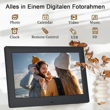 Цифровий фоторамка TSITSC 8.7 дюйма, IPS-дисплей 1024*768, календар, музика, фото/відео програвач, підтримка USB/SD, з пультом дистанційного керування (Чорний)