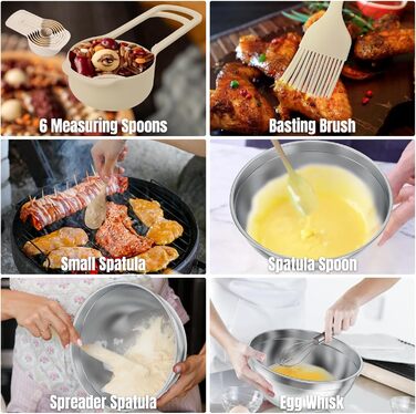 Набір мисок для змішування з нержавіючої сталі (7 шт.) з кришками та тертками - 4.5, 4, 3.5, 2.1, 1.5, 1.1, 0.7 QT, кухонний набір для приготування, випічки та сервірування, хакі