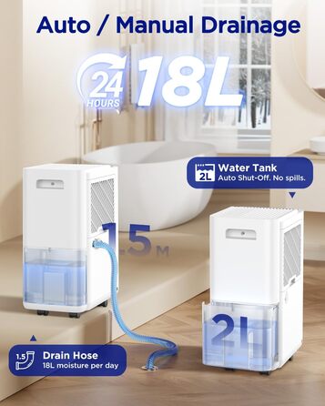 EasyAcc Електричний осушувач повітря 1200мл, 18л/день, тихий, портативний, з автовимкненням та режимом сну для дому та офісу (білий)