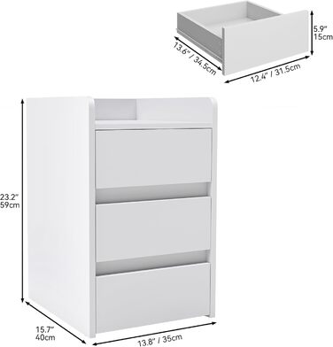 Приліжкові тумбочки YITAHOME 2 шт. з металевими ніжками та ручками, білий колір, 3 висувні ящики, 35 x 40 x 59 см