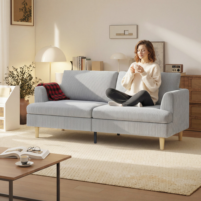 Диван на 3 особи, кутовий диван з підлокітниками, м'який диван з декоративною шнурівкою для вітальні, світло-сірий