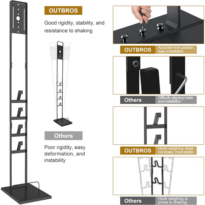 Підставка для пилососа OUTBROS для Dyson Gen5-V6, підлогова підставка та тримач для ручного пилососа, чорна