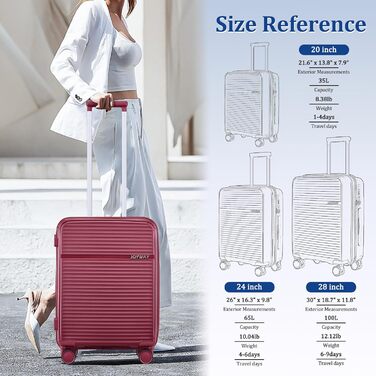 Набір валіз Joyway 4 шт. з жорстким корпусом та TSA-замком. Розширюваний набір валіз, містить 1 велику сумку (Червоний).