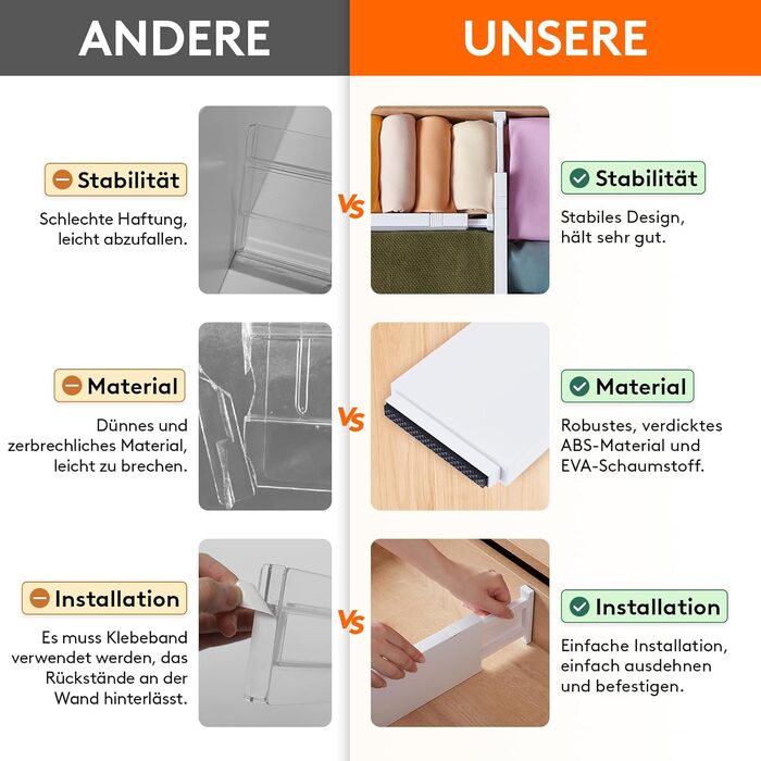 Органайзери для шухляд Lifewit, 5 шт., пластикові, регульовані, 27–40 см, для шафи/спальні/кухні, білий