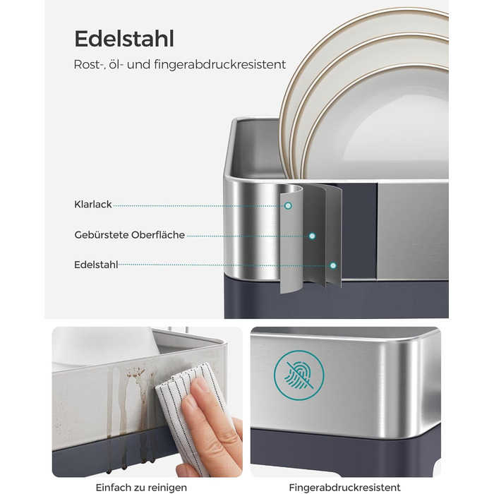 Стійка для сушіння посуду SONGMICS з нержавіючої сталі, з піддоном, для кухні, 31,7 x 57,2 см, срібно-сіра