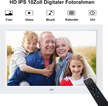 Цифровий фотомонтаж 10.1 дюйма, IPS, 1280x800, USB/SD, фото/музика/відео, календар, будильник, настінний монтаж, білий