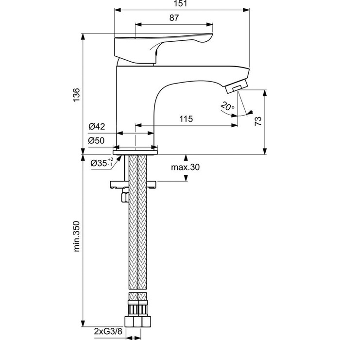 Змішувач для раковини Ideal Standard Alpha, хром, без зливу, FirmaFlow, CLICK, Easy Fix