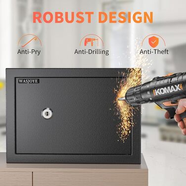 Сейф Safe Tresor з ключем WASJOYE для дому/офісу, великий настінний сейф з 2 ключами для грошей, прикрас, ліків та документів (45*35*31см, 19л)