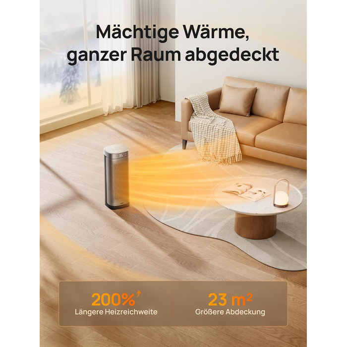 Електричний обігрівач DREO Solaris Slim H2: 2000W, керамічний, з термостатом, таймером, осциляцією, захистом від перегріву та перекидання, срібний