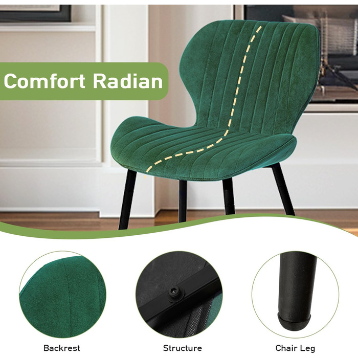 Набір з 2-х м'яких крісел для вітальні, кухні та їдальні CangLong, зелені, з масивними дерев'яними ніжками