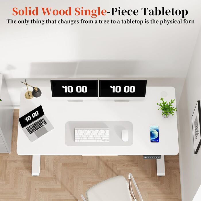 Електричний стіл 140x60 см, регулювання висоти, комп'ютерний стіл, без швів, білий