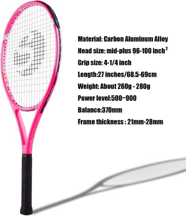 Тенісна ракетка Senston, 68,6 см, для чоловіків і жінок, початківців тенісистів і любителів активного відпочинку, хороша ручка з тенісною сумкою і демпфером вібрації (рожевого кольору)