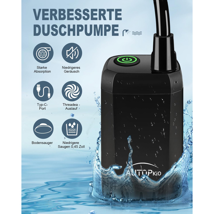 Портативна душова кабіна для кемпінгу AUTOPkio з акумулятором 6000mAh, цифрова панель керування, чорна
