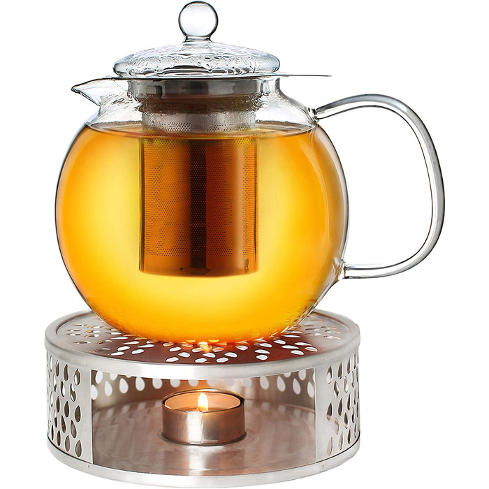 Скляний чайник Creano об'ємом 1,3 л Каструля з нержавіючої сталі, скляний чайник з 3 предметів з вбудованим ситечком з нержавіючої сталі і скляною кришкою