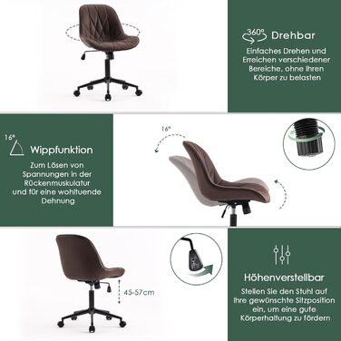 Офісний стілець YOUTASTE з візерунком листя, ергономічний, регульований по висоті, з функцією гойдання, без підлокітників, шкіряний, для дому та офісу (колір: коричневий)